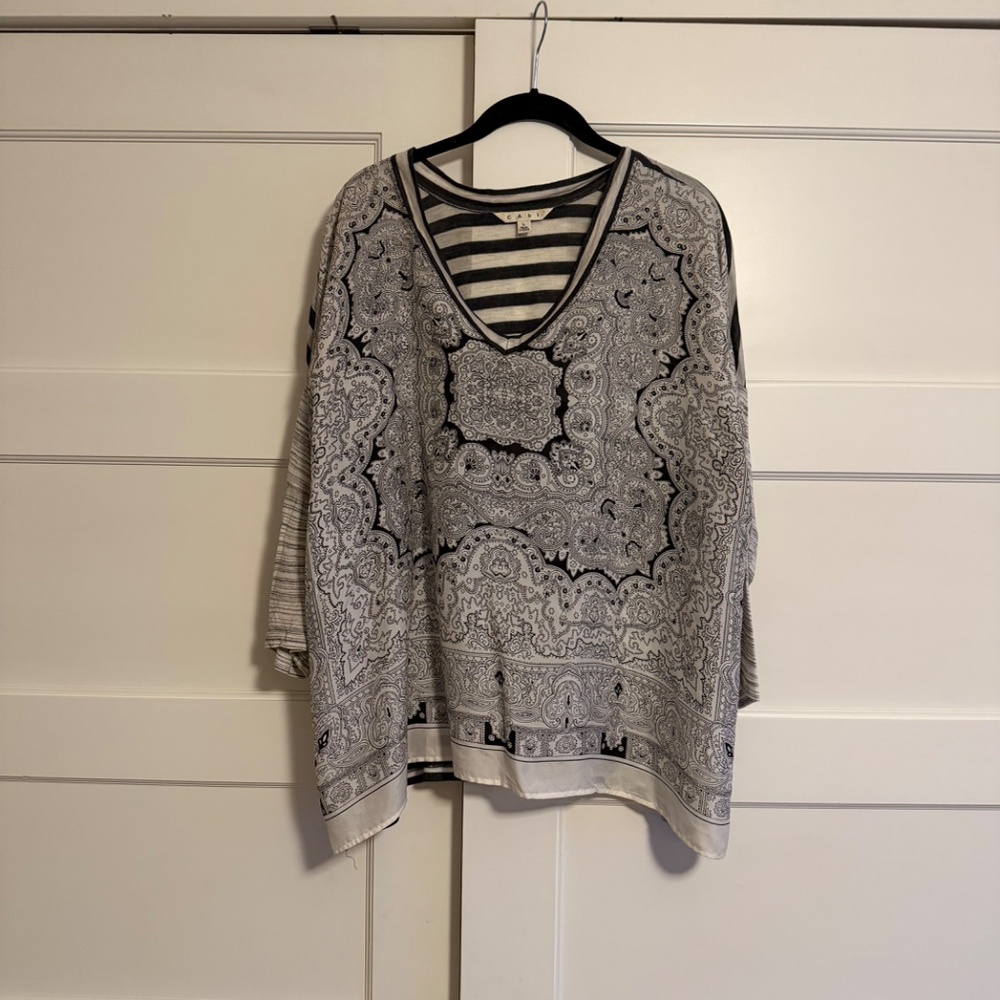 CAbi Silk Scarf Top with 3/4 sleeves: Size L